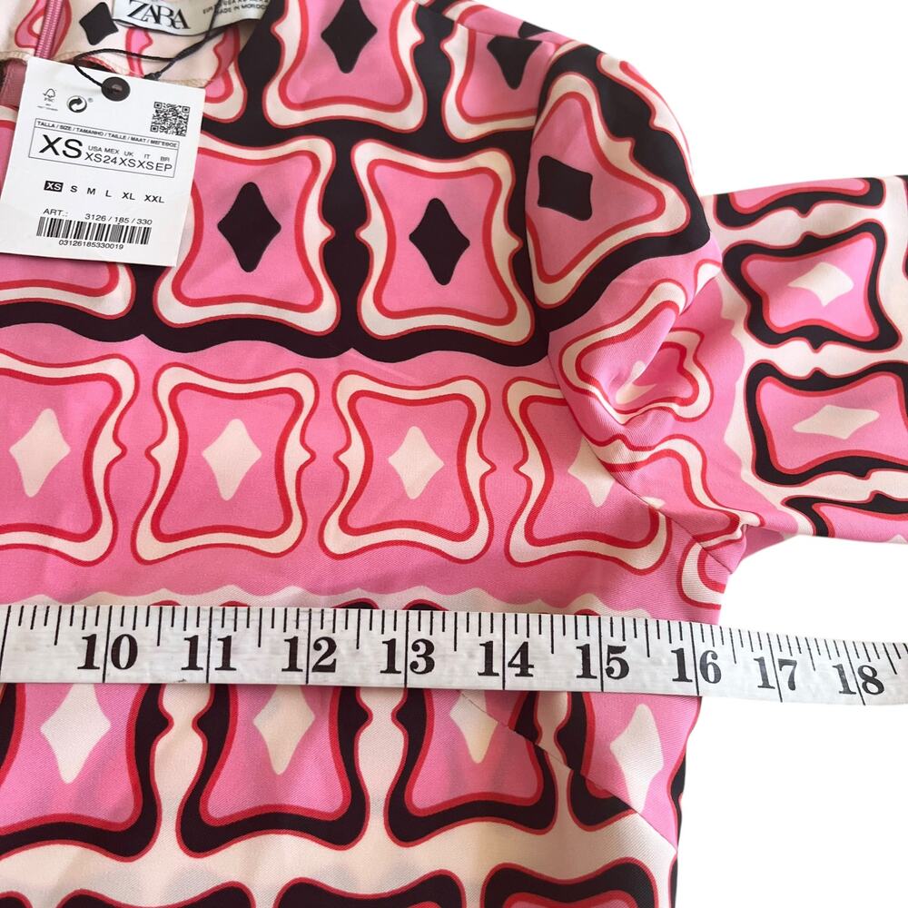 Zara Pink Geometric Print Long Sleeve Resort Travel Vacation Maxi Dress XS NWT - Picture 10 of 13